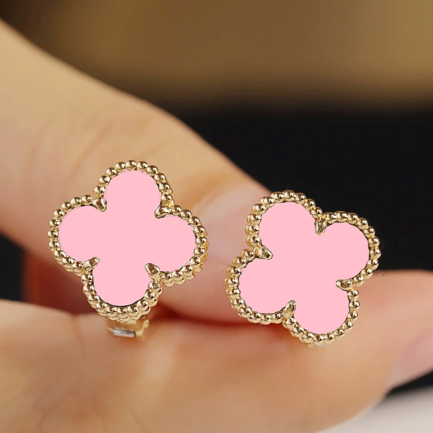ROSHWE LONDON Pink Clover Earrings 925 Silver 18k Gold Plated