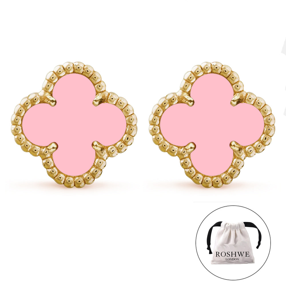 ROSHWE LONDON Pink Clover Earrings 925 Silver 18k Gold Plated