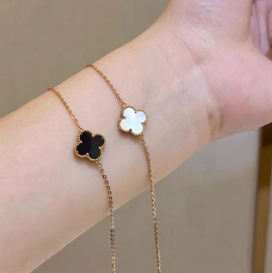 White Pearl Van Cleef Single Leaf Bracelet by ROSHWE LONDON