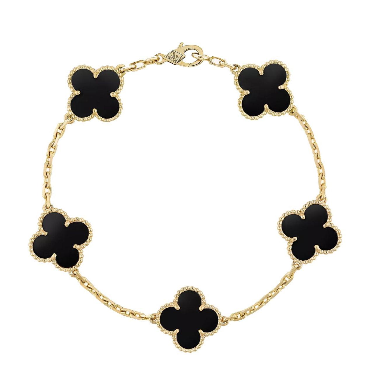 ROSHWE LONDON Black Clover Necklace Bracelets Earrings Set 925 Silver 18k Gold Plated