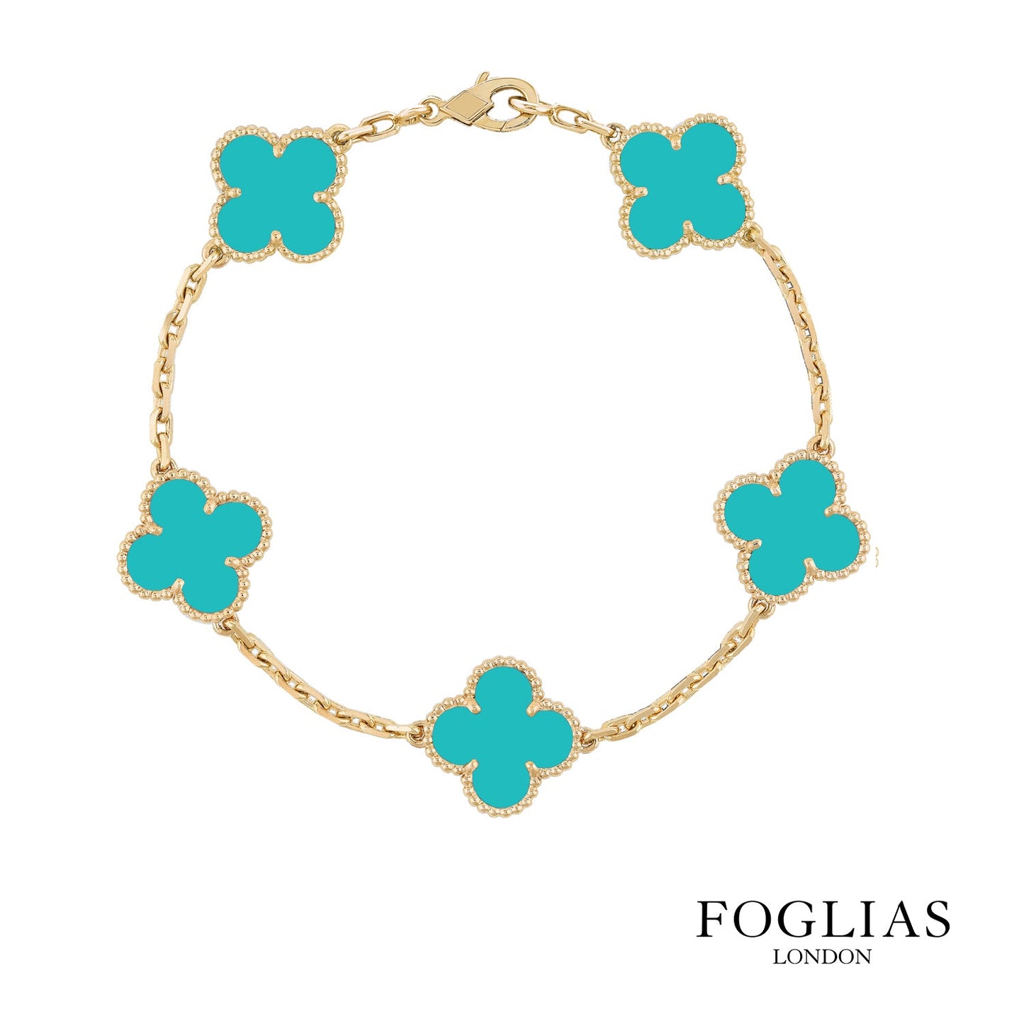 ROSHWE LONDON Van Cleef Turqoise Green Bracelet Clover Four Leaf