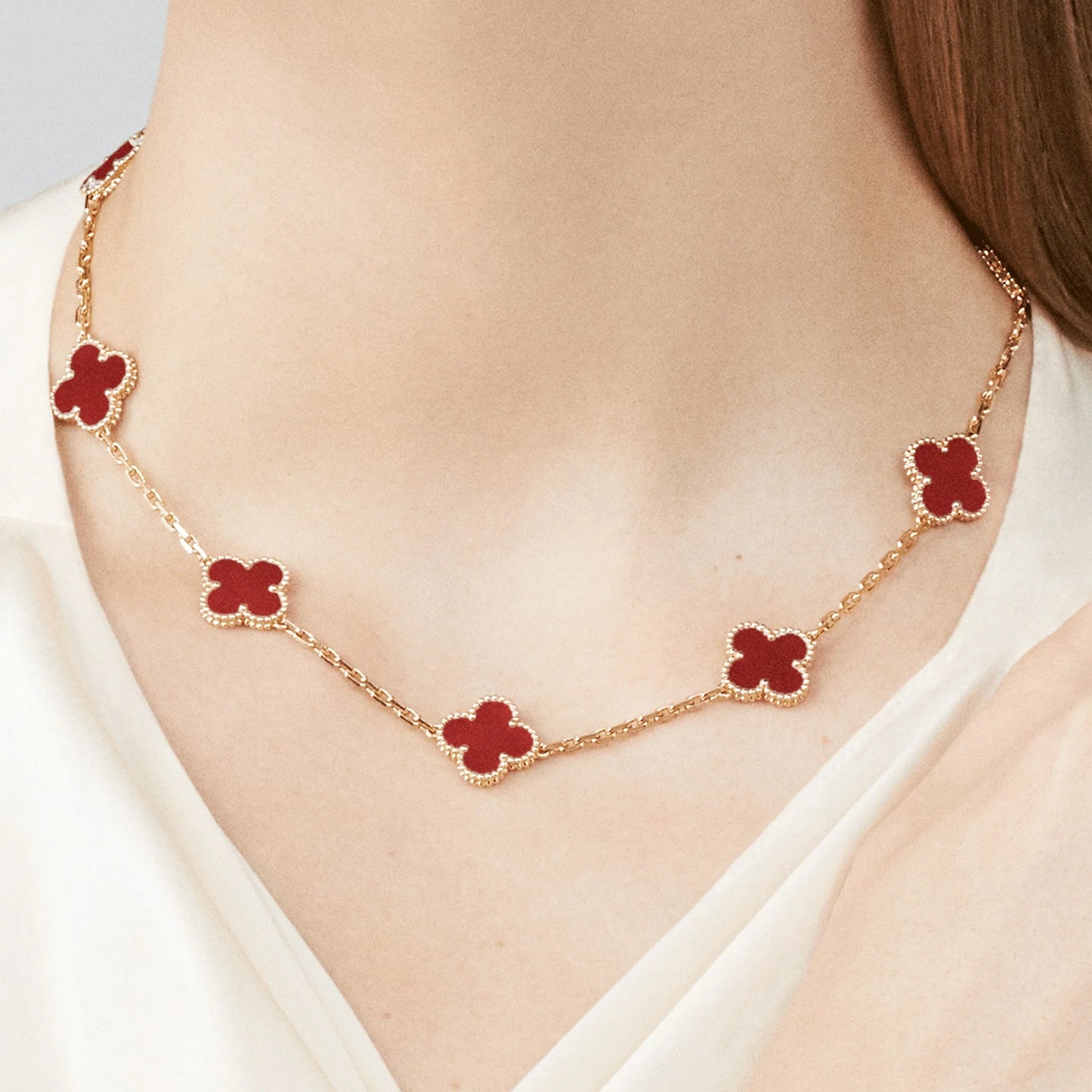 ROSHWE LONDON Red Clover Necklace Multi Motifs 925 Silver 18k Gold Plated