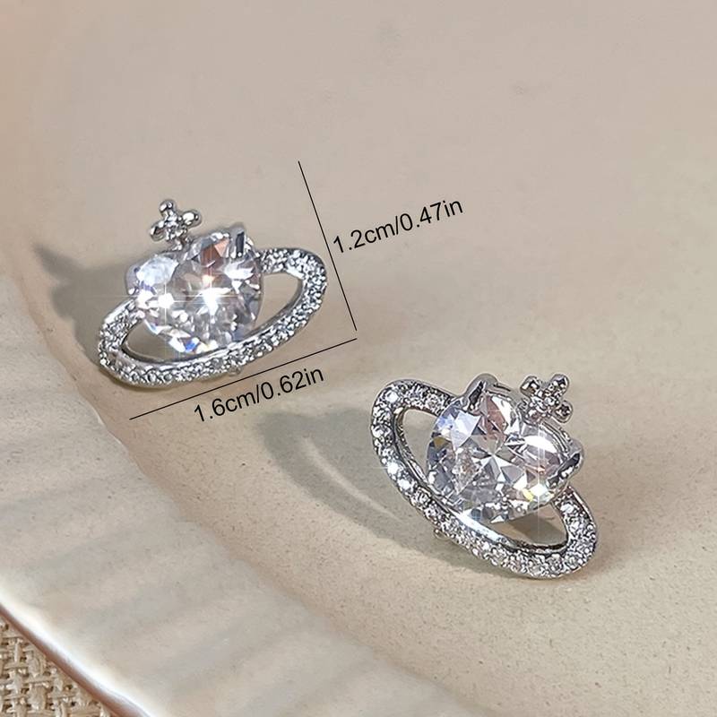 Heart Shape Orb Crystal Mini Bas Relief Stud Earrings