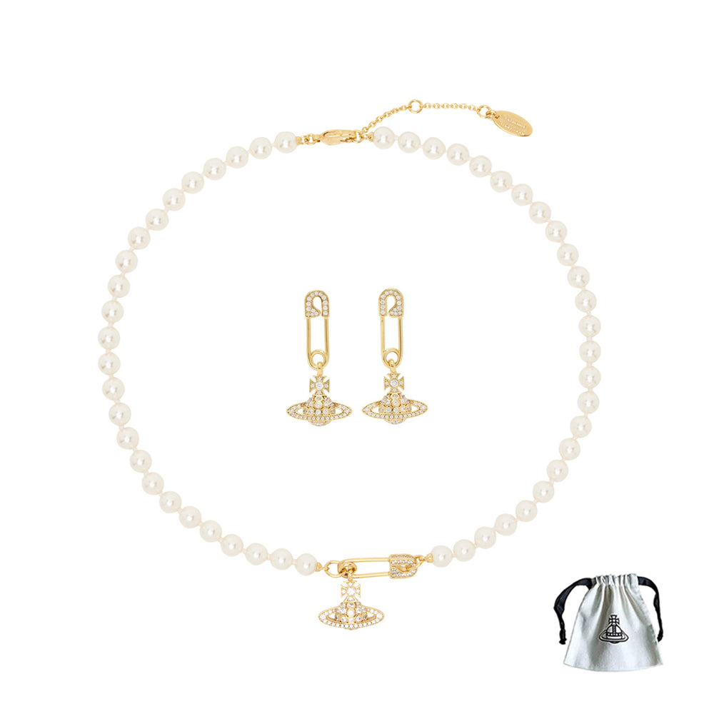 Vivienne Westwood Lucrece Pearl Choker Planet Orb Necklace Earring