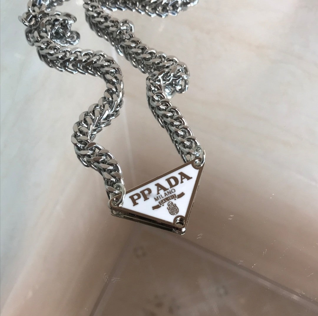 Logo Emblem Curb Chain Stainless Necklace