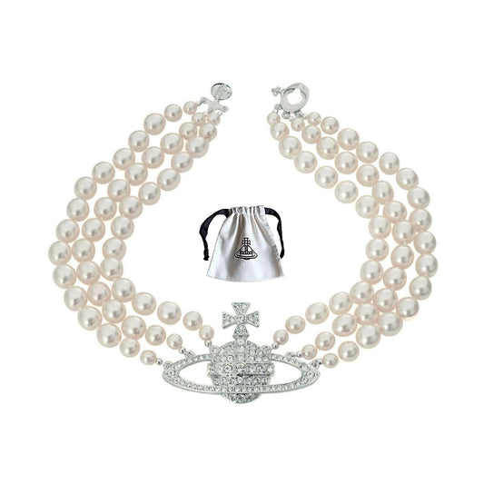 Three Layer Triple Row Orb Pearl Choker Necklace