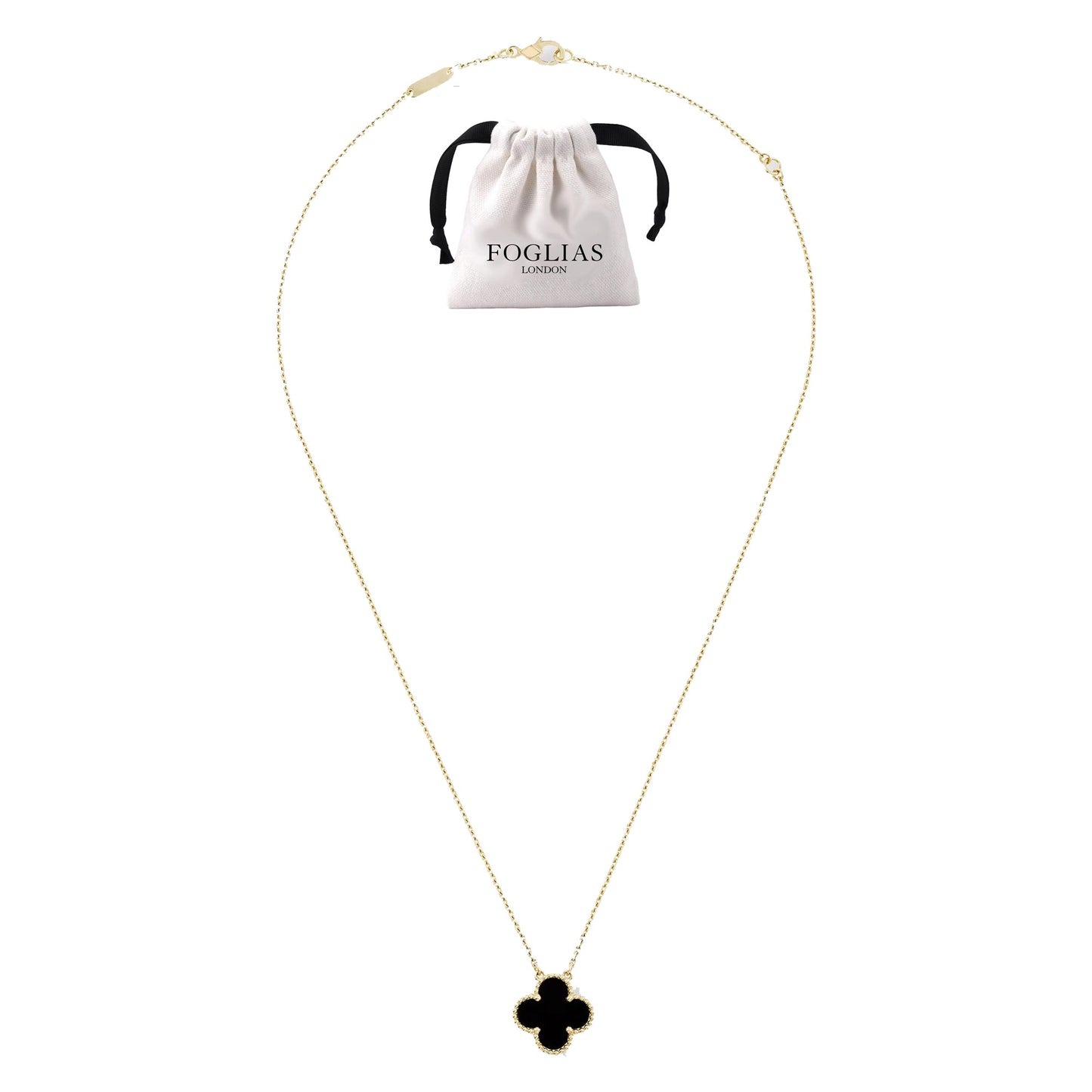 Black Van Cleef Four Leaf Clover Stainless Steel Necklace by ROSHWE LONDON