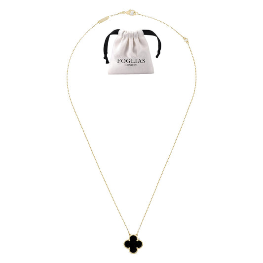 Black Van Cleef Four Leaf Clover Stainless Steel Necklace by ROSHWE LONDON