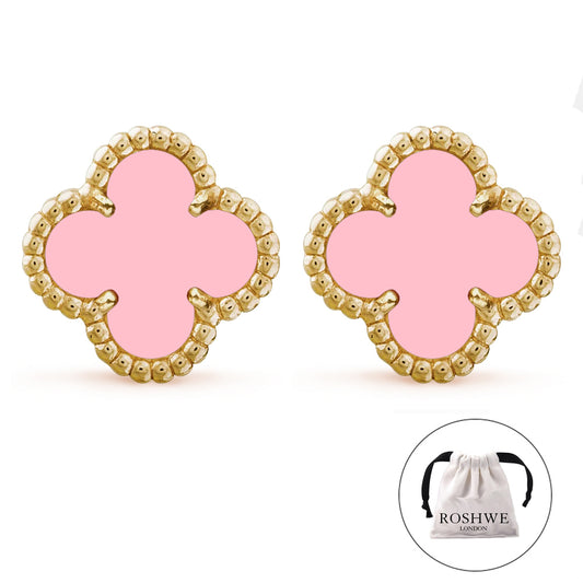 ROSHWE LONDON Pink Clover Earrings 925 Silver 18k Gold Plated