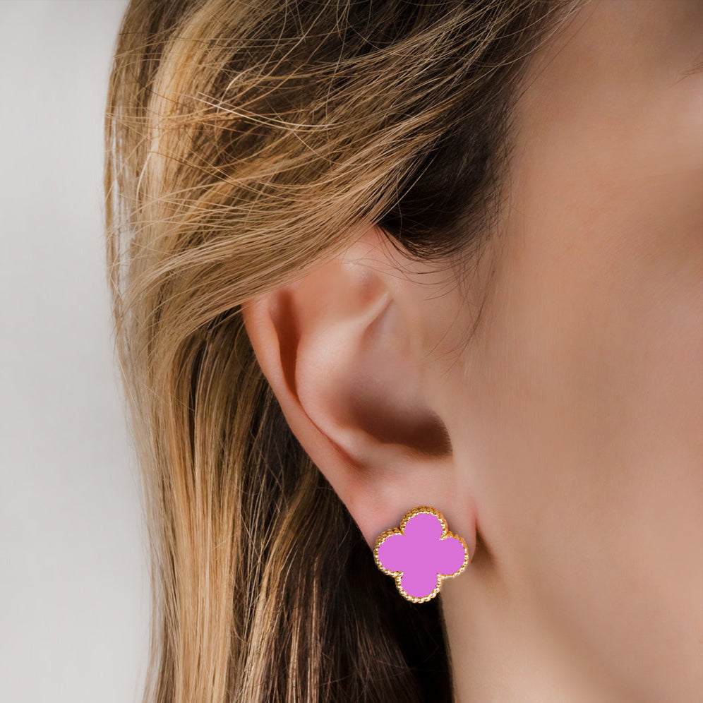 ROSHWE LONDON Purple Clover Earrings 925 Silver 18k Gold Plated