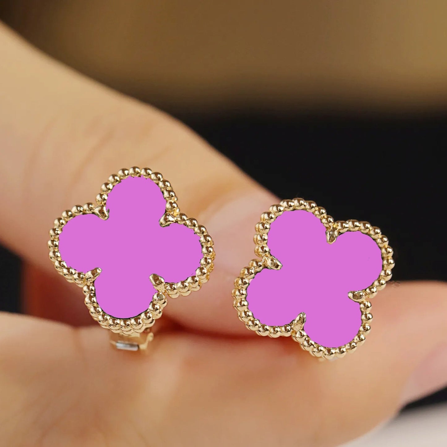 ROSHWE LONDON Purple Clover Earrings 925 Silver 18k Gold Plated
