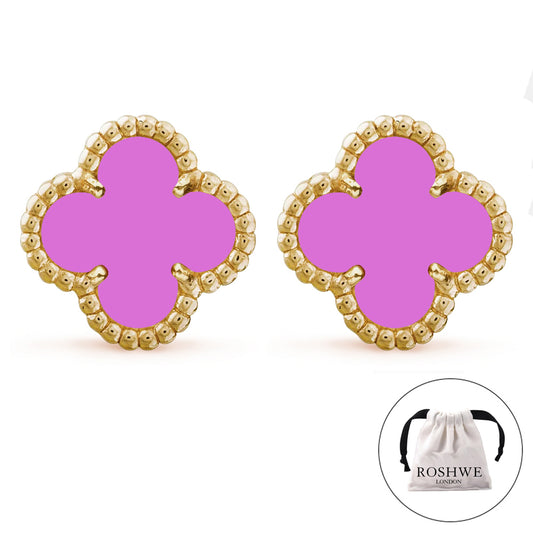 ROSHWE LONDON Purple Clover Earrings 925 Silver 18k Gold Plated