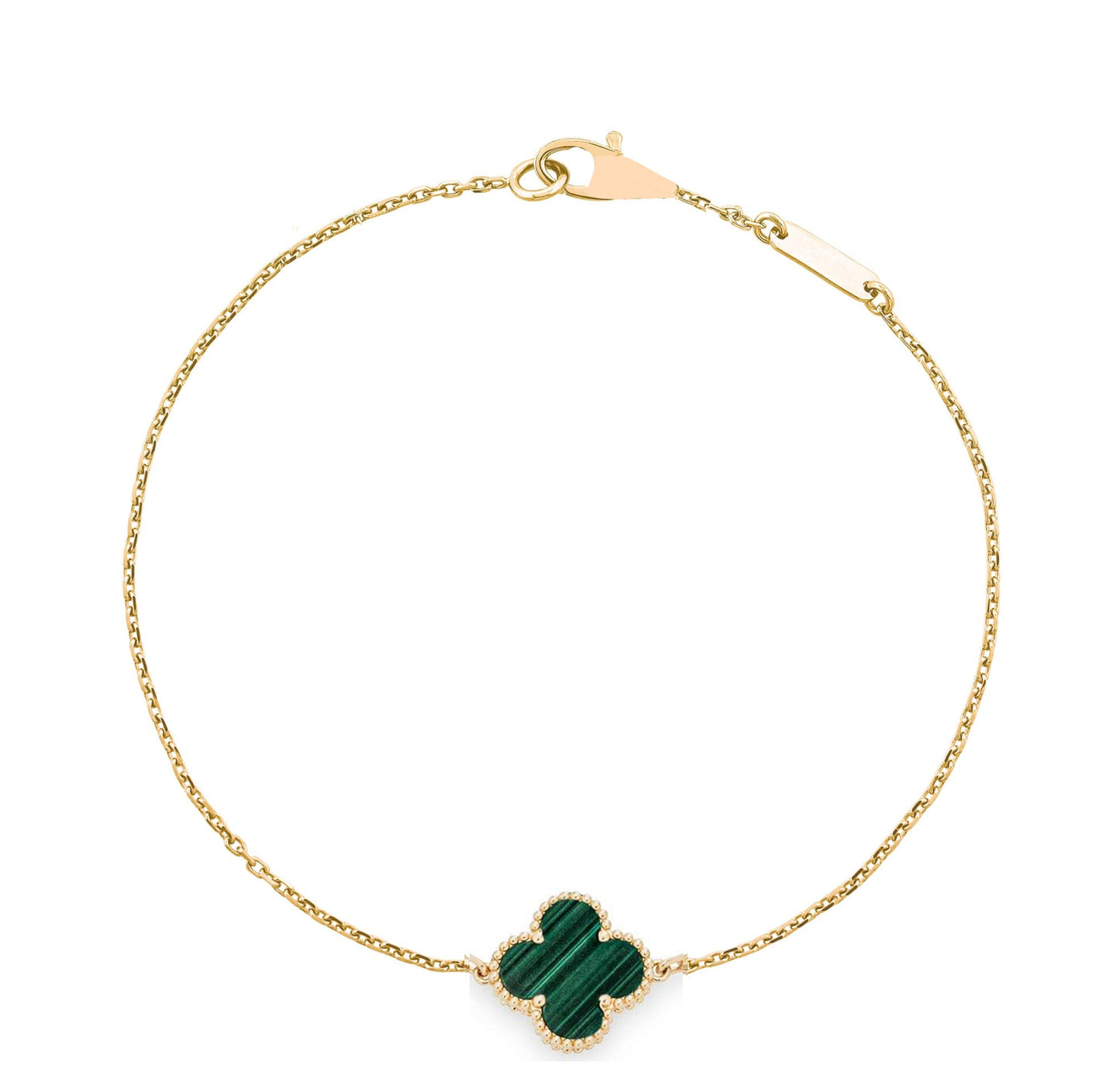 ROSHWE LONDON Green Single Clover Four Leaf Bracelet 925 Silver 18k Gold Plated