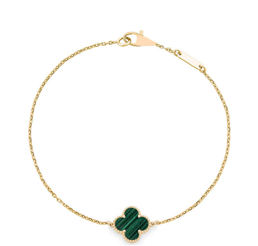 ROSHWE LONDON Green Single Clover Four Leaf Bracelet 925 Silver 18k Gold Plated