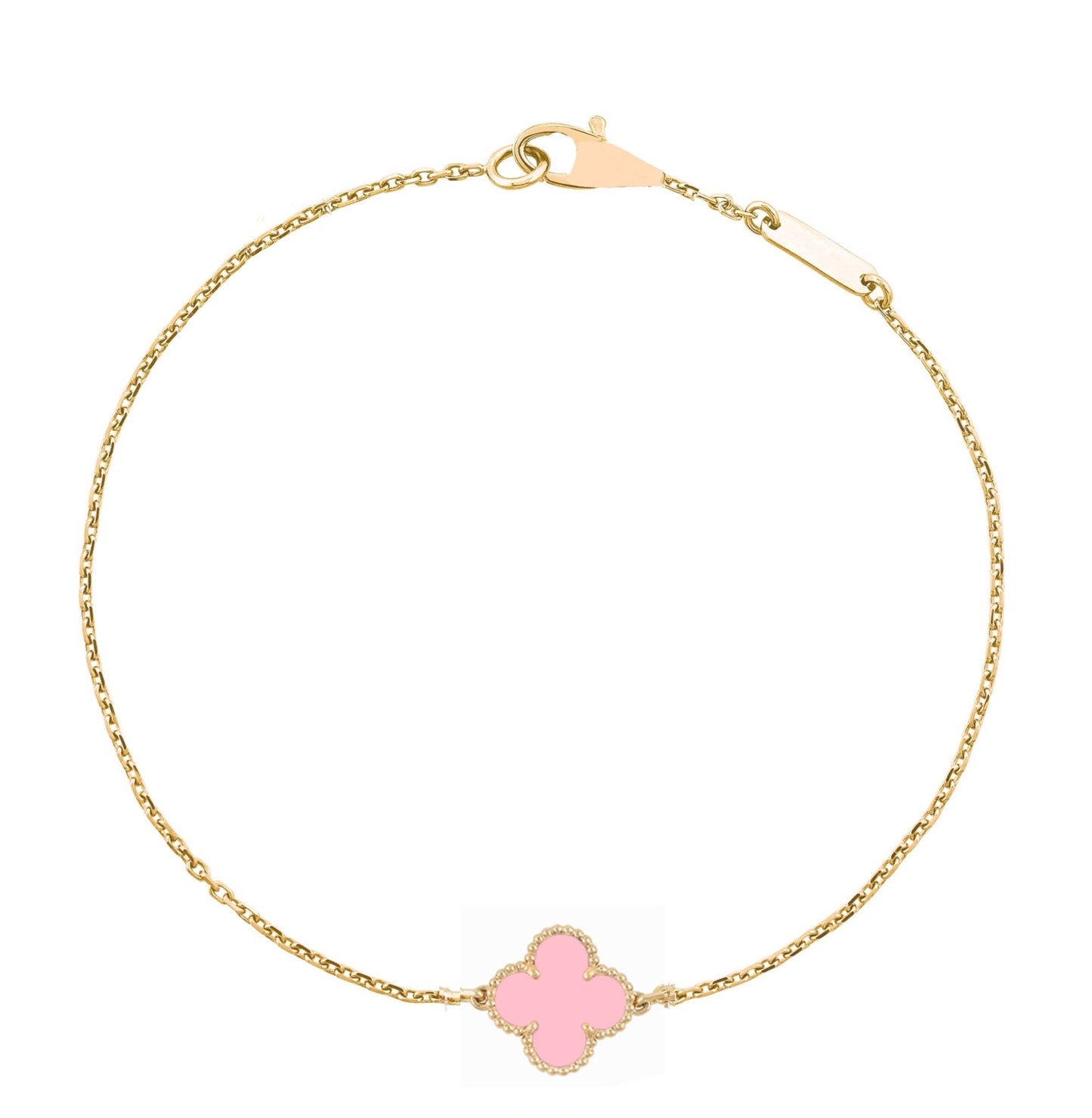 ROSHWE LONDON Pink Single Clover Four Leaf Bracelet 925 Silver 18k Gold Plated