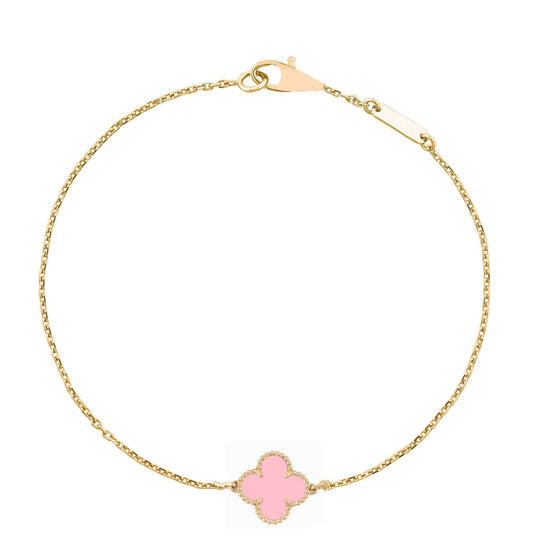 ROSHWE LONDON Pink Single Clover Four Leaf Bracelet 925 Silver 18k Gold Plated