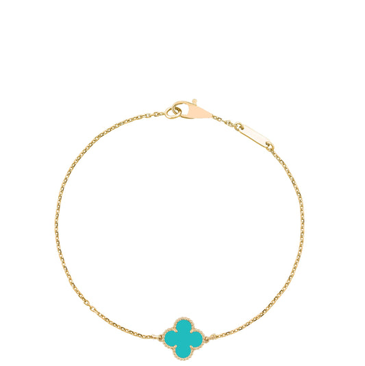 Turquoise Green Single Leaf Van Cleef Clover Bracelet by ROSHWE LONDON