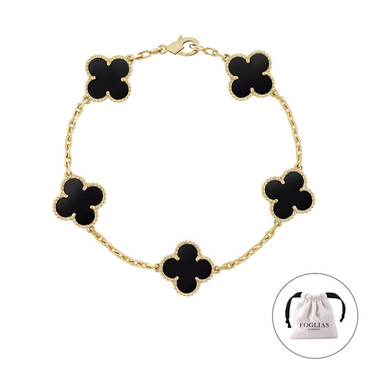 ROSHWE LONDON Black Clover Bracelet 925 Silver 18k Gold Plated