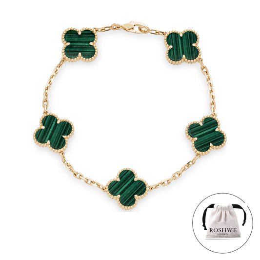 ROSHWE LONDON Green Clover Bracelet 925 Silver 18k Gold Plated