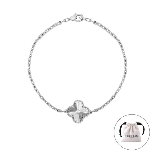 Silver Single Four Leaf Clover Van Cleef Bracelet by ROSHWE LONDON