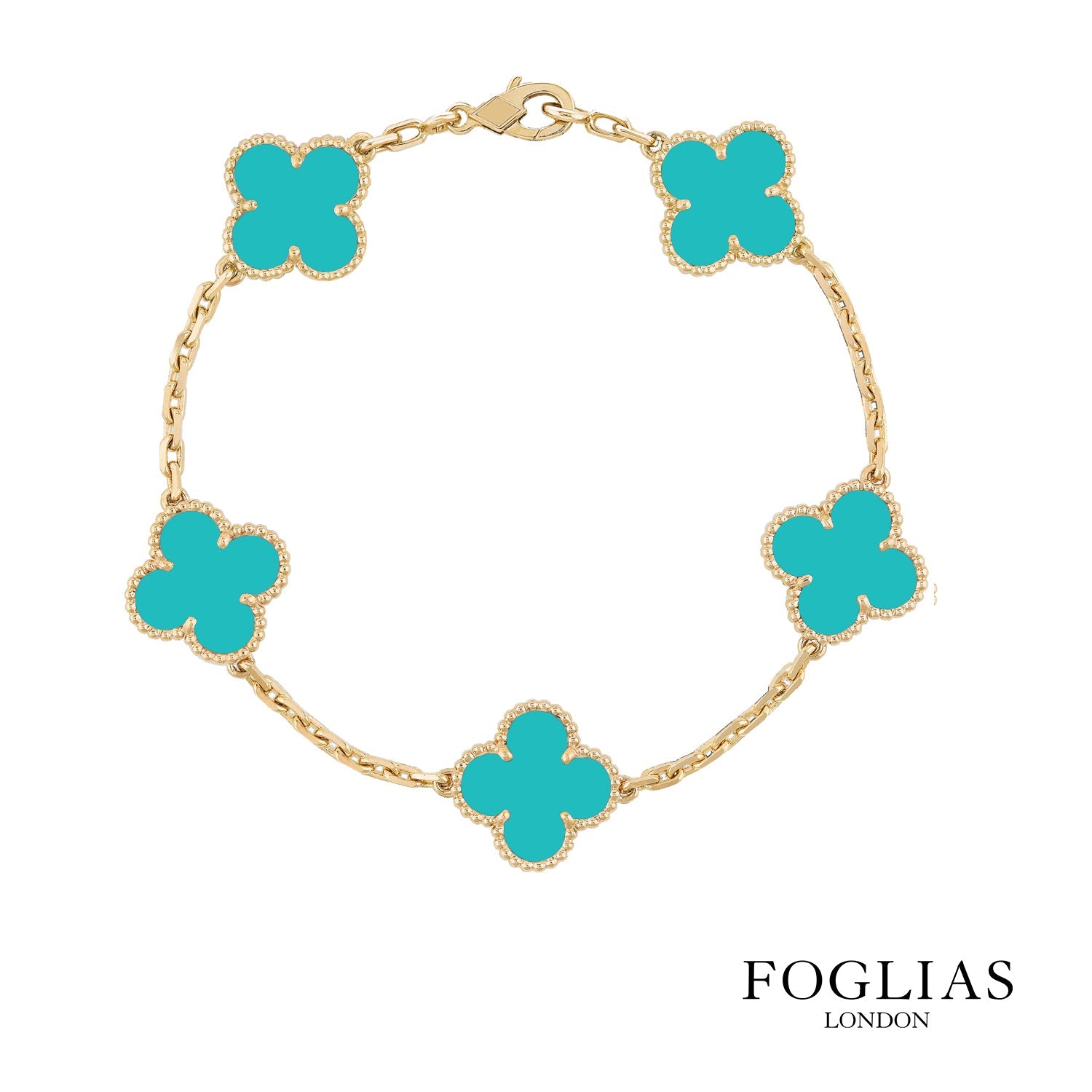 ROSHWE LONDON Van Cleef Turqoise Green Bracelet Clover Four Leaf
