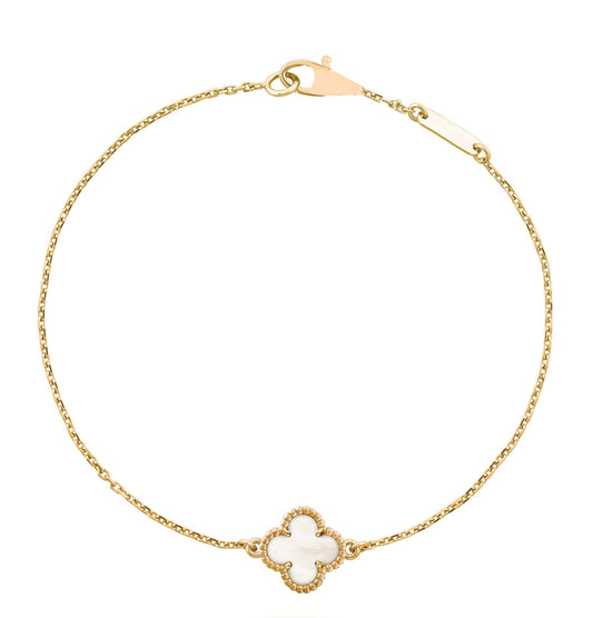 White Pearl Van Cleef Single Leaf Bracelet by ROSHWE LONDON