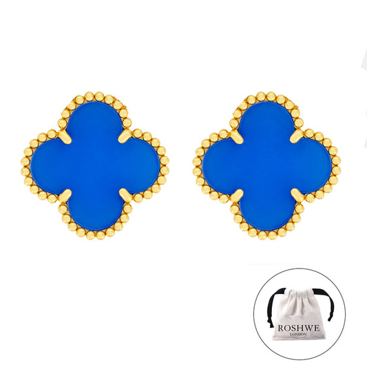 ROSHWE LONDON Blue Clover Stud Earrings 925 Silver 18k Gold Plated
