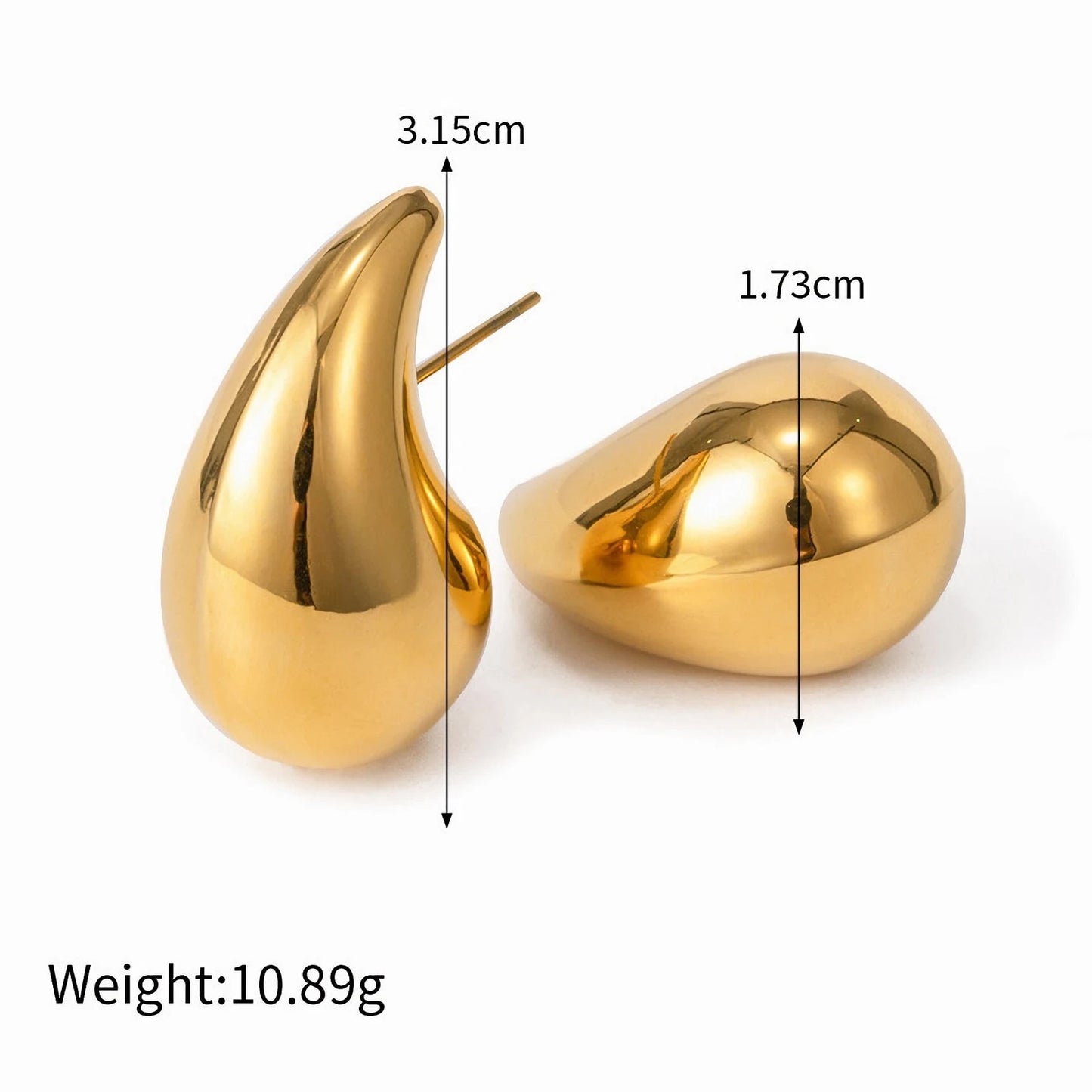 Bottega Chunky Thick Earrings 14K Gold Plated Stainless Teardrop Earrings - Gold Silver Rose Gold