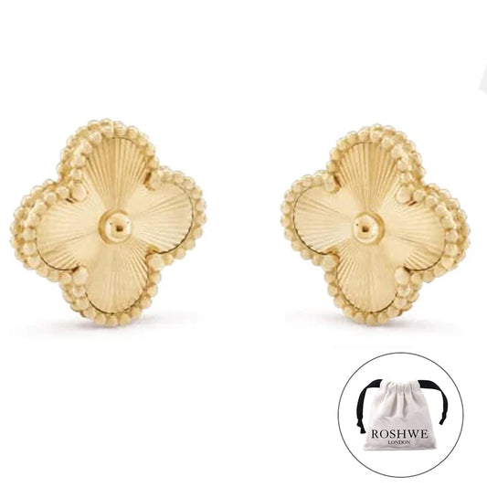 ROSHWE LONDON Gold Clover Stud Earrings 925 Silver 18k Gold Plated
