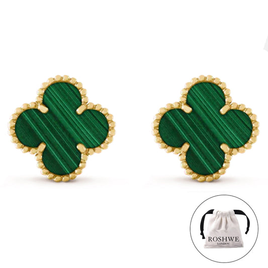 ROSHWE LONDON Green Clover Earrings 925 Silver 18k Gold Plated