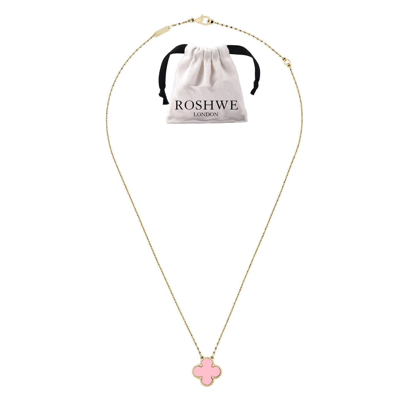 ROSHWE LONDON Pink Clover Necklace 925 Silver 18k Gold Plated
