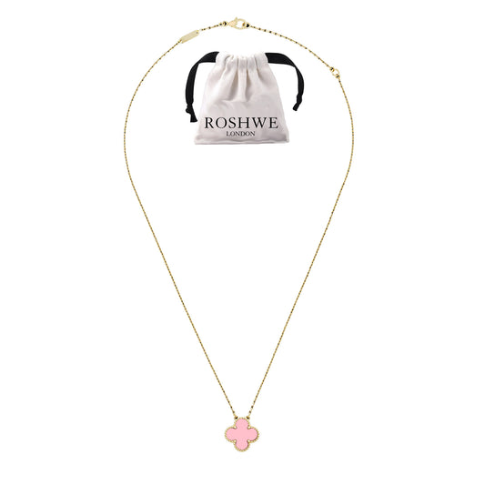 ROSHWE LONDON Pink Clover Necklace 925 Silver 18k Gold Plated