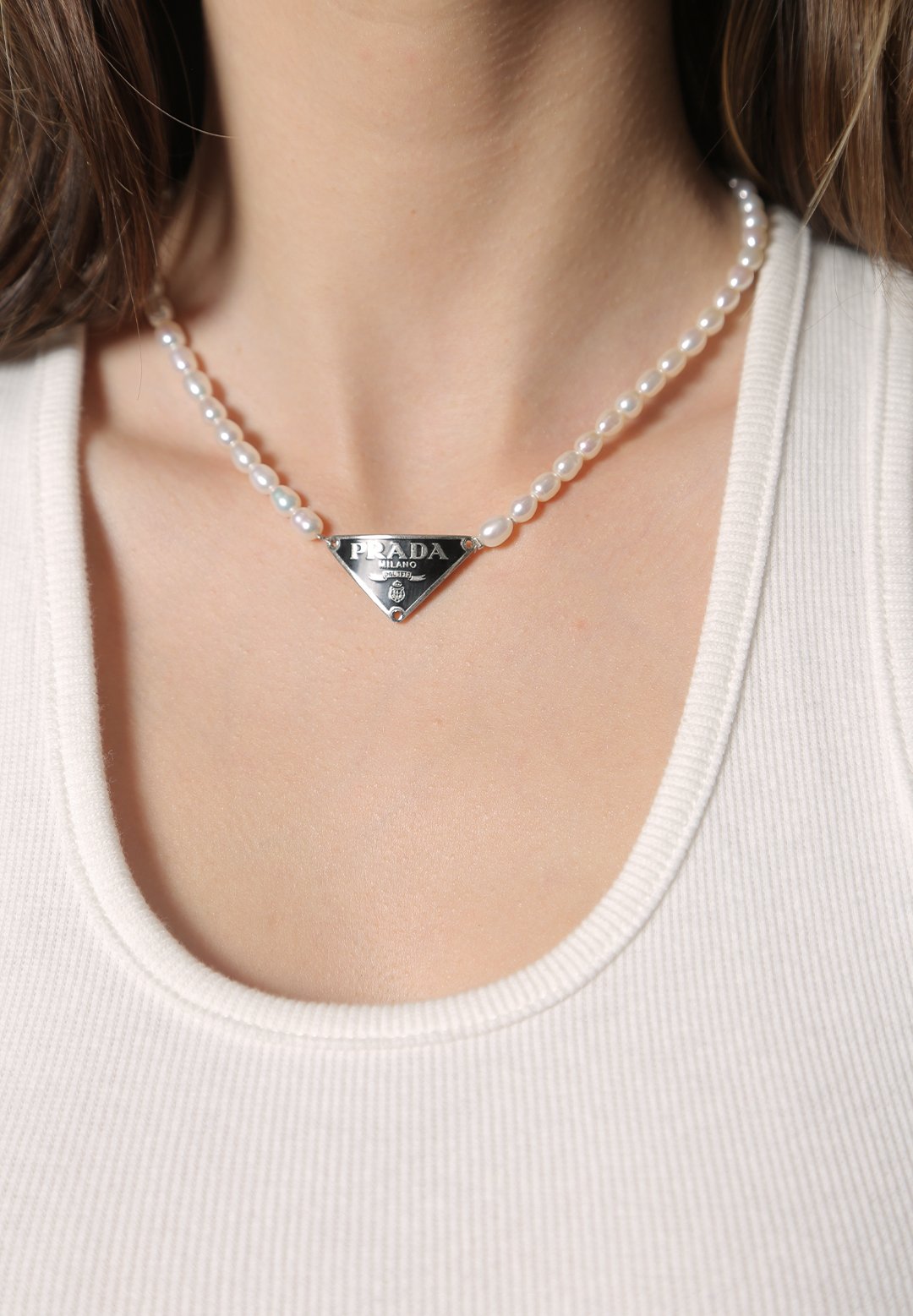 Prada | Jewelry | Custom White Prada Logo Charm Necklace | Poshmark