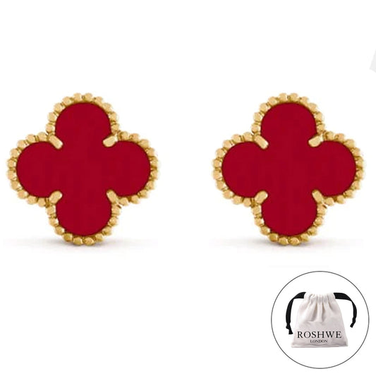 ROSHWE LONDON Red Clover Stud Earrings 925 Silver 18k Gold Plated