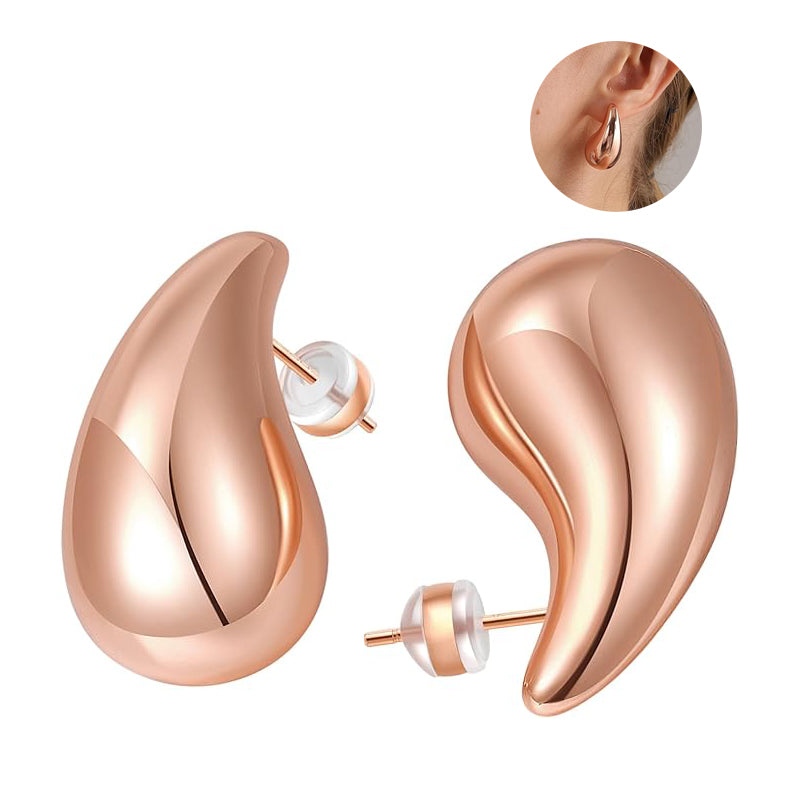 Bottega Chunky Thick Earrings 14K Gold Plated Stainless Teardrop Earrings - Gold Silver Rose Gold