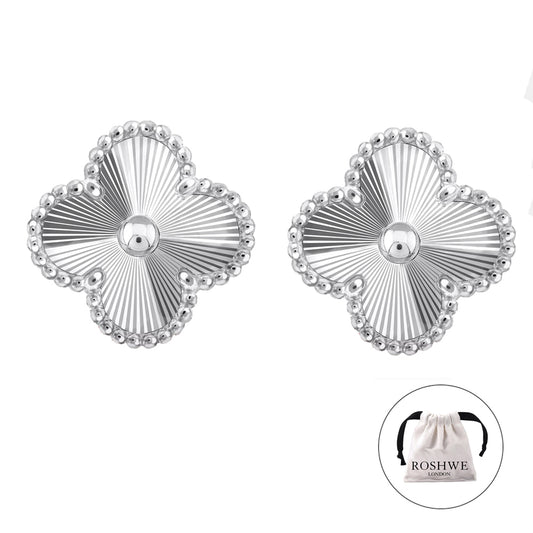 ROSHWE LONDON Silver Clover Stud Earrings 925 Silver 18k Gold Plated