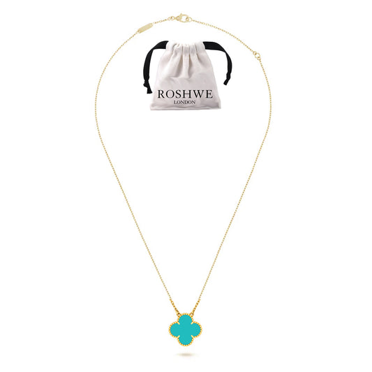 ROSHWE LONDON Turquoise Green Clover Necklace 925 Silver 18k Gold Plated