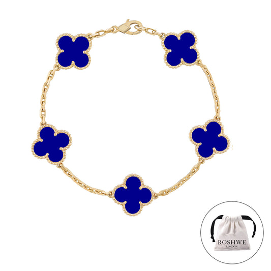 ROSHWE LONDON Blue Clover Bracelet 925 Silver 18k Gold Plated