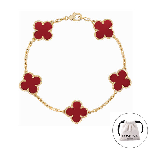 ROSHWE LONDON Red Clover Bracelet 925 Silver 18k Gold Plated