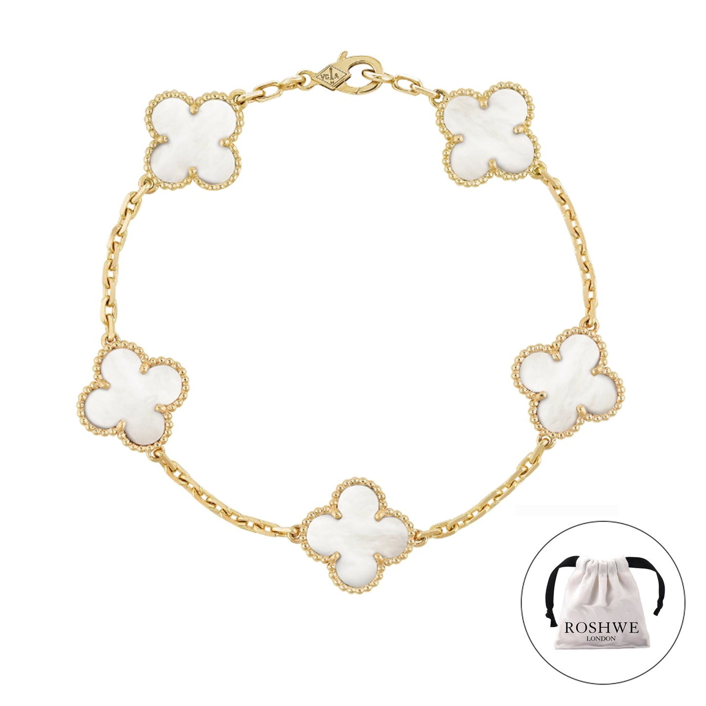 ROSHWE LONDON White Clover Bracelet 925 Silver 18k Gold Plated