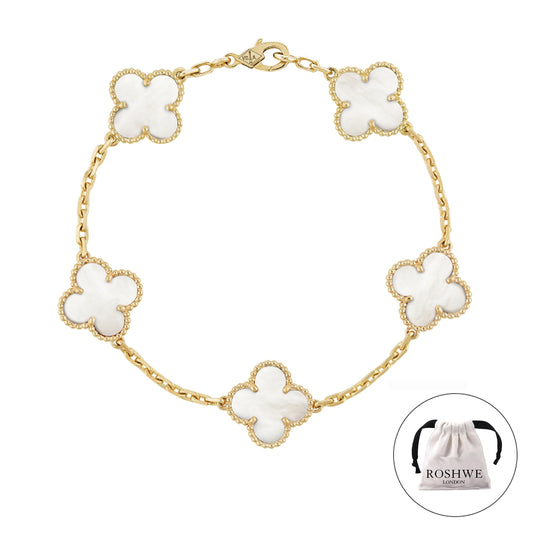 ROSHWE LONDON White Clover Bracelet 925 Silver 18k Gold Plated